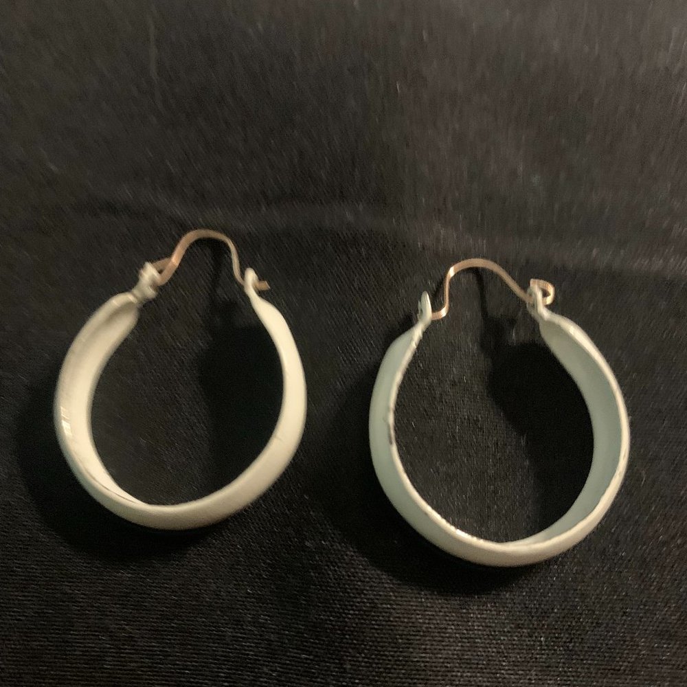White Enamel Hoop Earrings-Pierced